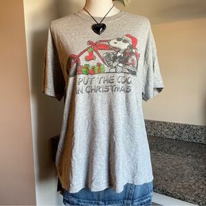 Joe Cool Christmas Peanuts Snoopy Grey Biker Motorcycle Short Sleeve Shirt